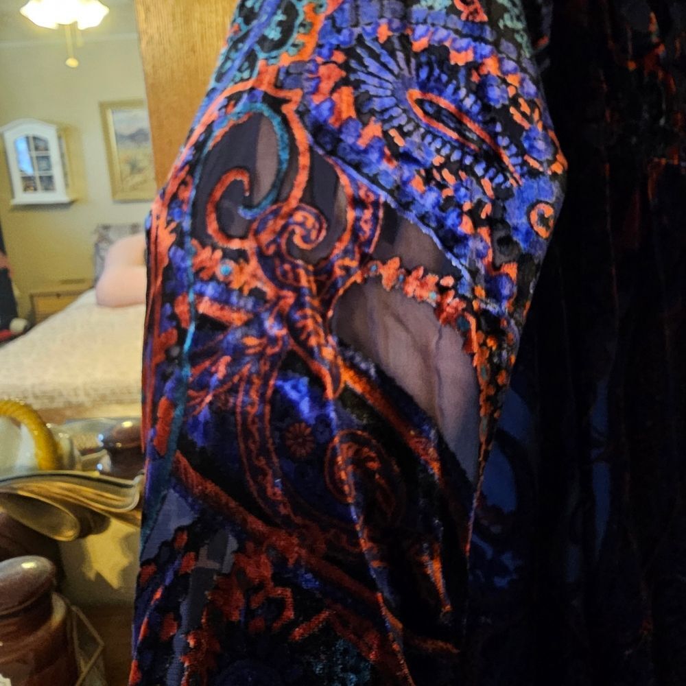 Anthropologie Paisley Velvet Burnout Long Sleeve Dress - Picture 3 of 11